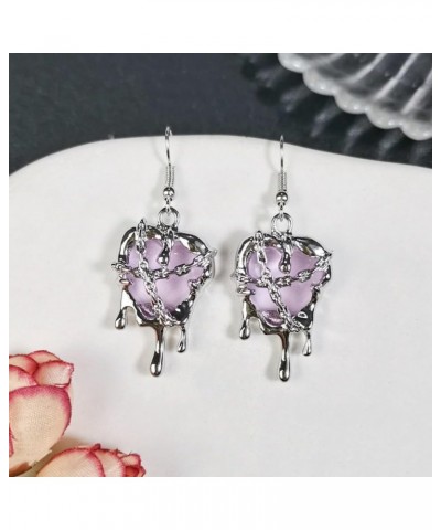 Punk Heart Earrings for Women Girls Y2K Crystal Heart Dangle Earrings Imprison Heart Lava Love Earrings Hypoallergenic Chain ...