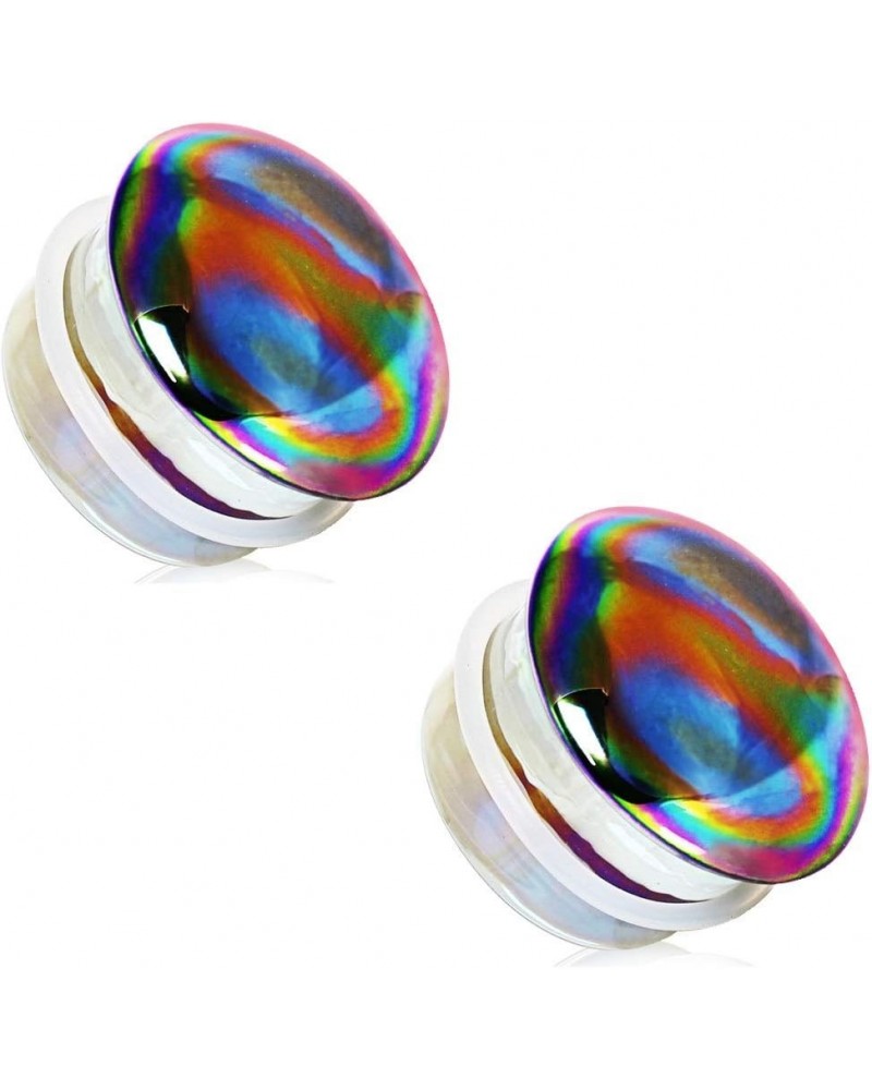 Glass Aurora Rainbow Single Flare Plug Gauges with Clear Silicone O-Ring, Sold as a Pair 5mm (4GA) $9.33 Body Jewelry