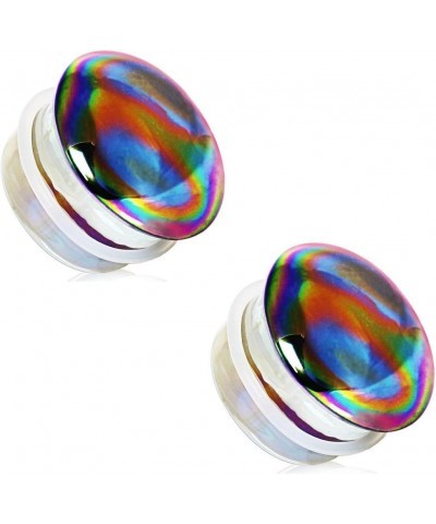 Glass Aurora Rainbow Single Flare Plug Gauges with Clear Silicone O-Ring, Sold as a Pair 5mm (4GA) $9.33 Body Jewelry