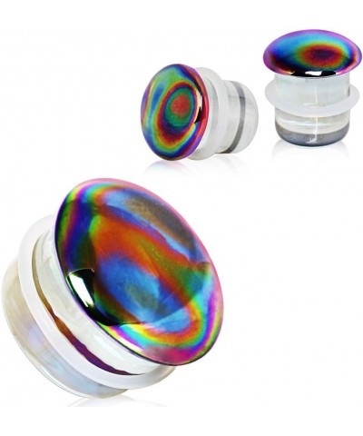 Glass Aurora Rainbow Single Flare Plug Gauges with Clear Silicone O-Ring, Sold as a Pair 5mm (4GA) $9.33 Body Jewelry