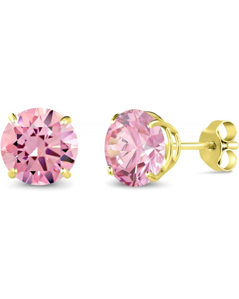 10K Yellow Gold Round 7MM Gemstone Birthstone Stud Earrings For Women Pink Zirconia $139.20 Others