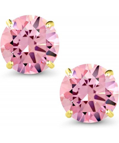 10K Yellow Gold Round 7MM Gemstone Birthstone Stud Earrings For Women Pink Zirconia $139.20 Others