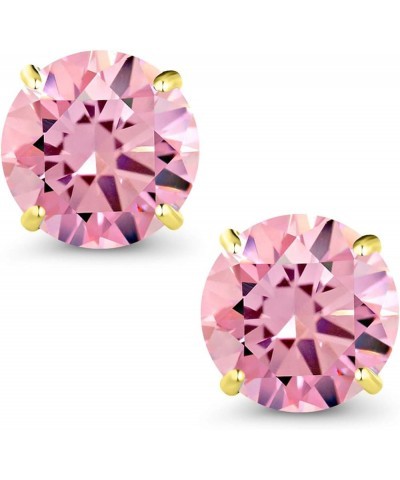 10K Yellow Gold Round 7MM Gemstone Birthstone Stud Earrings For Women Pink Zirconia $139.20 Others