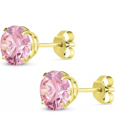 10K Yellow Gold Round 7MM Gemstone Birthstone Stud Earrings For Women Pink Zirconia $139.20 Others