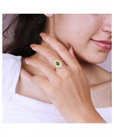 14K Gold Plated Emerald Statement Ring in 925 Sterling Silver Vintage Jewelry For Women Girls $12.90 Others