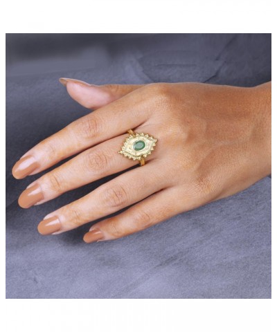 14K Gold Plated Emerald Statement Ring in 925 Sterling Silver Vintage Jewelry For Women Girls $12.90 Others