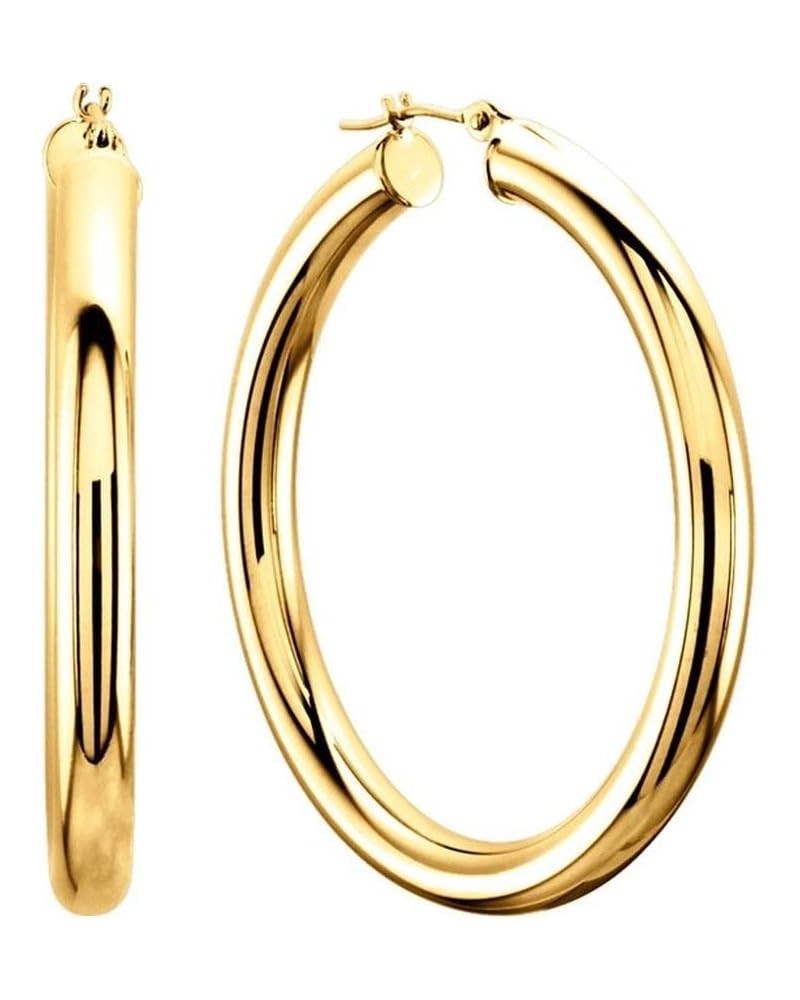 10k REAL Yellow or White Gold 3MM Thickness Classic Polished Round Tube Hoop Earrings with Snap Post Closure For Women in Man...