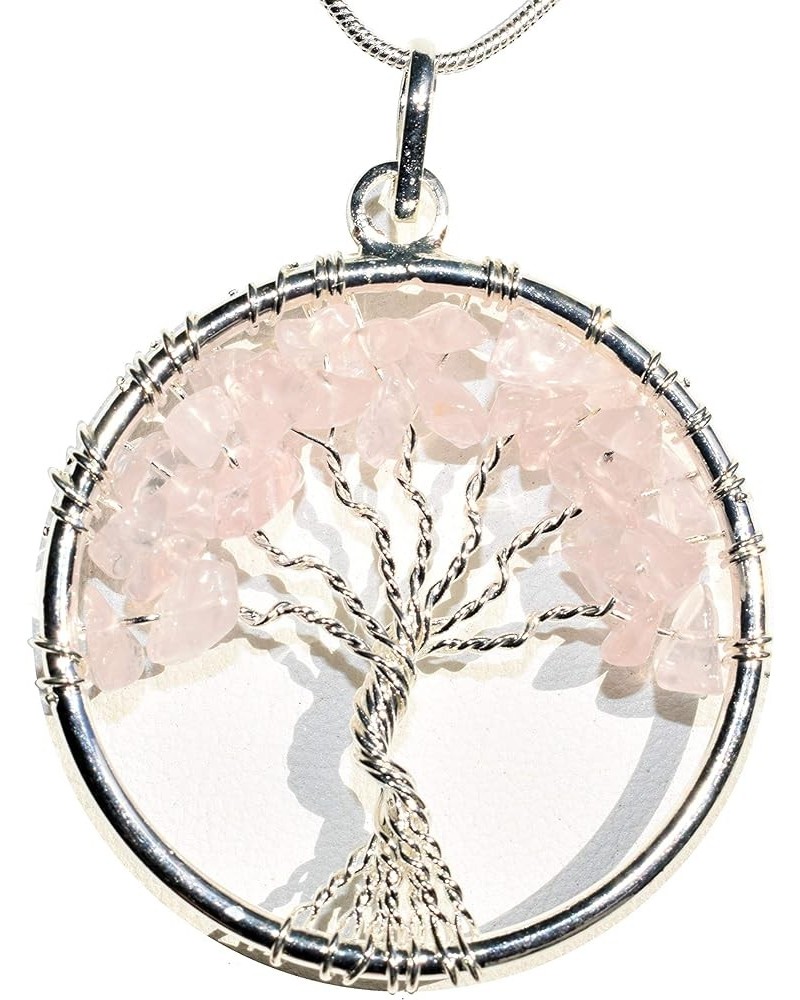 Selenite Charged Tree of Life Pendant + 20" Silver-plated Chain Set Rose Quartz $13.79 Necklaces