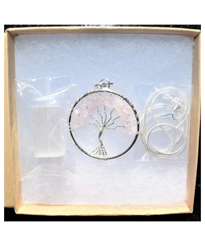 Selenite Charged Tree of Life Pendant + 20" Silver-plated Chain Set Rose Quartz $13.79 Necklaces