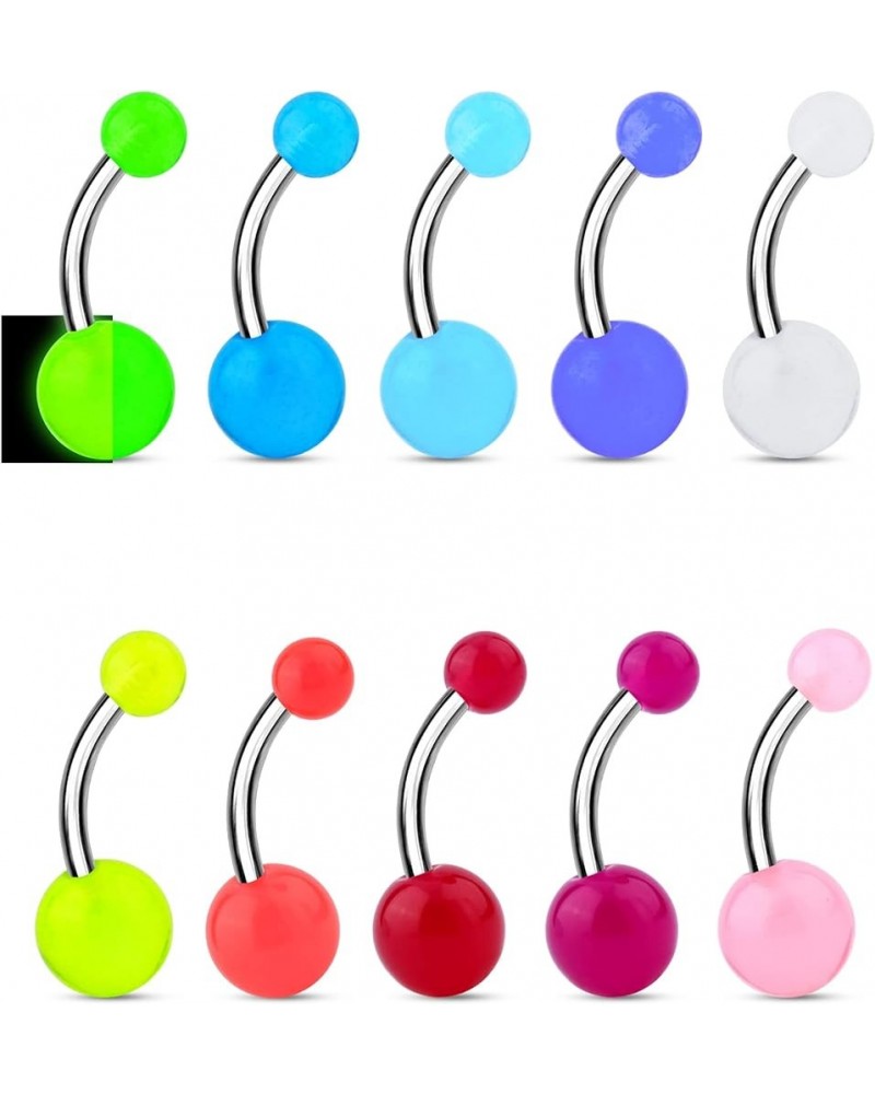 10Pieces Belly Button Rings Glow in the Dark Belly Rings 14G Banana Barbells Colorful Navel Piercing Jewellery Navel Bars Sta...