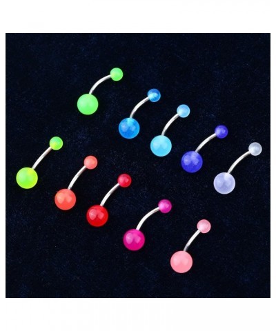 10Pieces Belly Button Rings Glow in the Dark Belly Rings 14G Banana Barbells Colorful Navel Piercing Jewellery Navel Bars Sta...