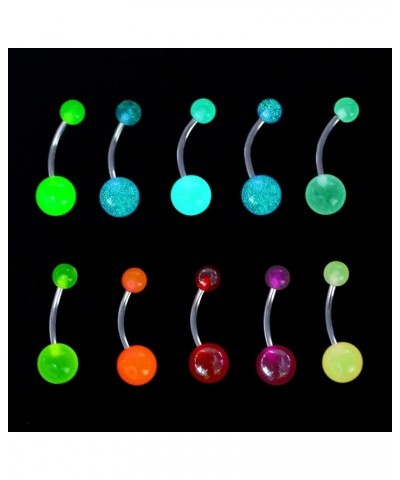 10Pieces Belly Button Rings Glow in the Dark Belly Rings 14G Banana Barbells Colorful Navel Piercing Jewellery Navel Bars Sta...