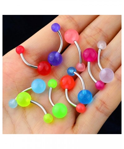 10Pieces Belly Button Rings Glow in the Dark Belly Rings 14G Banana Barbells Colorful Navel Piercing Jewellery Navel Bars Sta...