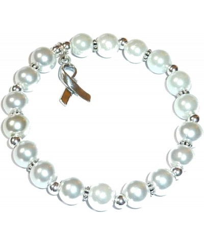 Cancer Awareness Stretchy Bracelet, 925 Sterling Silver, Strong Stretch Cord Fits Most Wrists Lung Cancer - White Pearl $10.1...