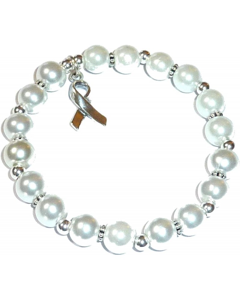 Cancer Awareness Stretchy Bracelet, 925 Sterling Silver, Strong Stretch Cord Fits Most Wrists Lung Cancer - White Pearl $10.1...