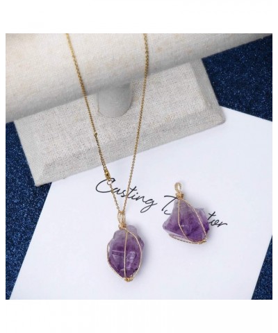 Wire Wrapped Raw Gemstone Crystal Pendant Necklace Handmade Natural Healing Crystal Jewelry for Women Purple $9.71 Necklaces