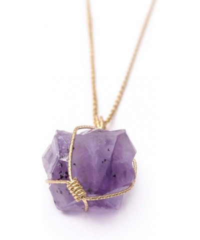 Wire Wrapped Raw Gemstone Crystal Pendant Necklace Handmade Natural Healing Crystal Jewelry for Women Purple $9.71 Necklaces