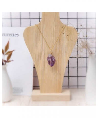 Wire Wrapped Raw Gemstone Crystal Pendant Necklace Handmade Natural Healing Crystal Jewelry for Women Purple $9.71 Necklaces