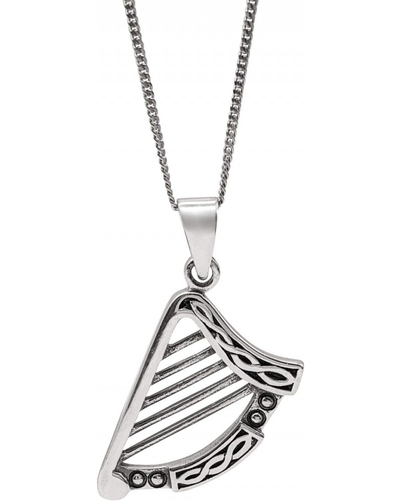 Unisex 925 Sterling Silver Irish Celtic Harp Pendant Necklace, 18 $26.10 Necklaces