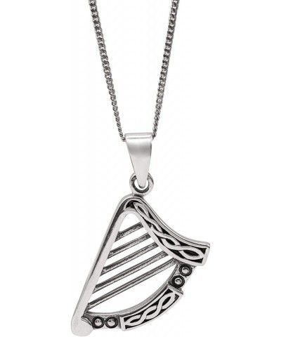 Unisex 925 Sterling Silver Irish Celtic Harp Pendant Necklace, 18 $26.10 Necklaces