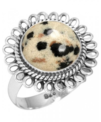 925 Sterling Silver Handmade Ring for Women 12 MM Round Gemstone Statement Jewelry for Gift (99009_R) Dalmatian $18.06 Rings