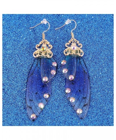 lquuo Butterfly Wings Simulated Crystal Rhinestone Long Dangle Hook Earring Dragonfly Wing Earrings for Summer Wedding Party ...