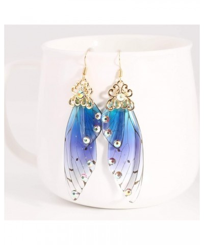 lquuo Butterfly Wings Simulated Crystal Rhinestone Long Dangle Hook Earring Dragonfly Wing Earrings for Summer Wedding Party ...