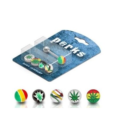 Body Accentz™ 14G 5/8" Barbell Bonus Package with Interchangeable Assorted Tops Tongue Ring - Rasta Pot Leaf Balls Marijuana ...