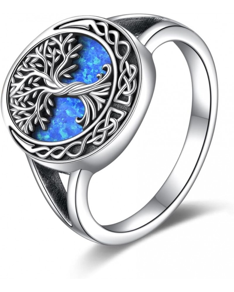 Tree of Life Rings Sterling Silver Celtic Knot Tree of Life Rings Family Tree Jewelry Gifts for Women Blue opal $20.99 Rings