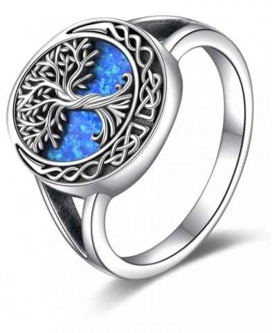 Tree of Life Rings Sterling Silver Celtic Knot Tree of Life Rings Family Tree Jewelry Gifts for Women Blue opal $20.99 Rings