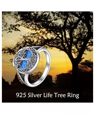 Tree of Life Rings Sterling Silver Celtic Knot Tree of Life Rings Family Tree Jewelry Gifts for Women Blue opal $20.99 Rings