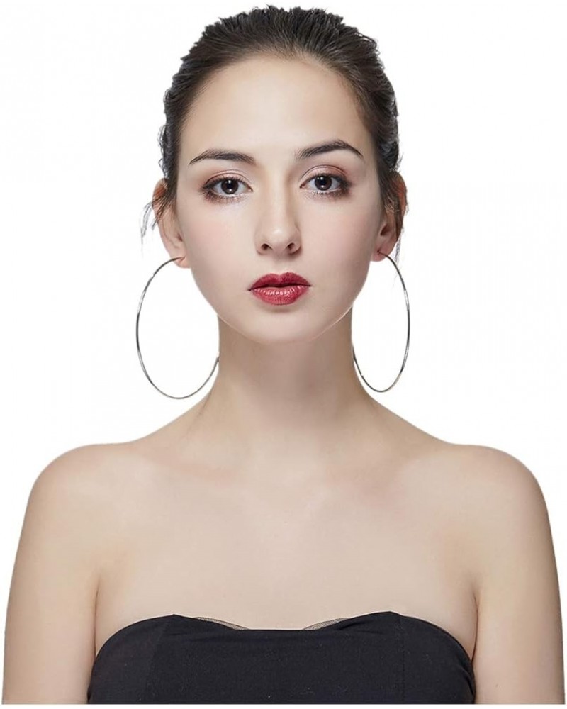 Hypoallergenic Extra Large Basketball Hoop Earrings for Women Men - Big Thin Hoop Earrings Silver 100 Centimeters $7.83 Earrings