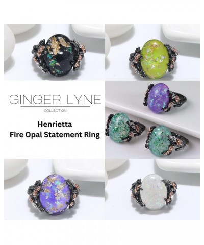 Henrietta Simulated Fire Opal Ring for Women - Elven Gothic Black Plated for Engagement Promise or Statement -Tree Branch Flo...