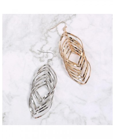 Lightweight Geometric Cut-Out Drop Earrings - Simple Metallic Open Hoop Wire Hook Dangles Teardrop, Oval, Kite, Petal Twist M...