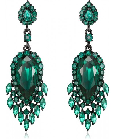 Rhinestone Crystal Chandelier Earrings, Art Deco Marquise Teardrop Dangle Earrings Ladies Gifts Green Black-Tone $11.21 Earrings