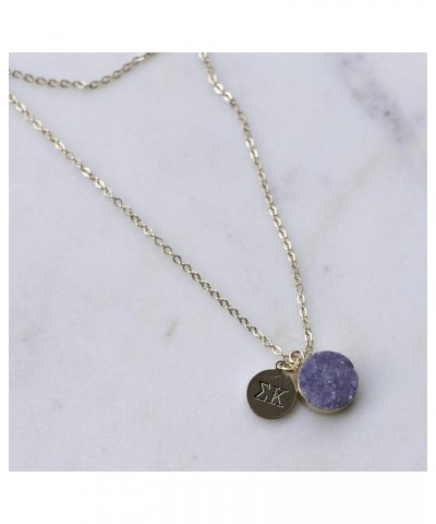 SK Necklace - Sigma Kappa Purple Druzy Gemstone Necklace With Engraved Pendant – 14K Gold Dipped Jewelry with Purple Gemstone...