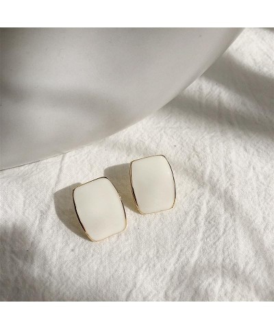 Gold Plated Cute Square Clip On Earrings, Hypoallergenic Non Pierced Clips Invisible Women's Clip On Earrings White $8.02 Ear...