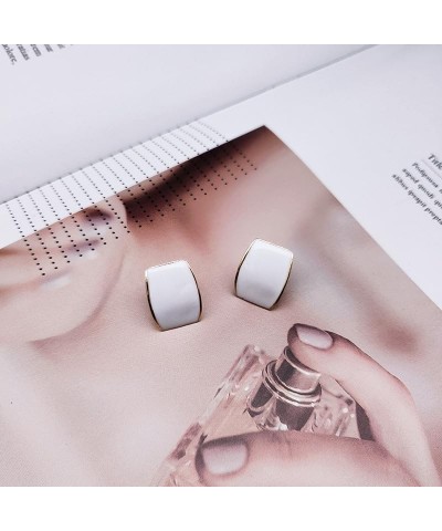 Gold Plated Cute Square Clip On Earrings, Hypoallergenic Non Pierced Clips Invisible Women's Clip On Earrings White $8.02 Ear...