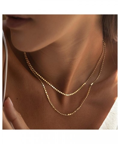 Gold/Silver Herringbone Necklace for Women,Delicate Zirconia Pendant Necklaces Silver Layered Glitter Necklace 14k Gold Plate...