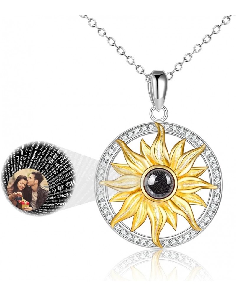 Personalized Sunflower 100 Language I Love You Necklaces 925 Sterling Silver Customize Photo Sunflower Jewelry for Women B-Co...