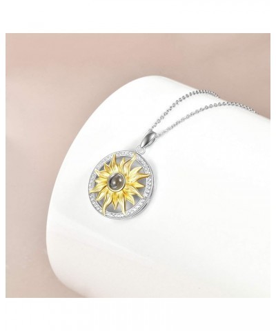 Personalized Sunflower 100 Language I Love You Necklaces 925 Sterling Silver Customize Photo Sunflower Jewelry for Women B-Co...