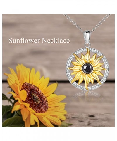 Personalized Sunflower 100 Language I Love You Necklaces 925 Sterling Silver Customize Photo Sunflower Jewelry for Women B-Co...