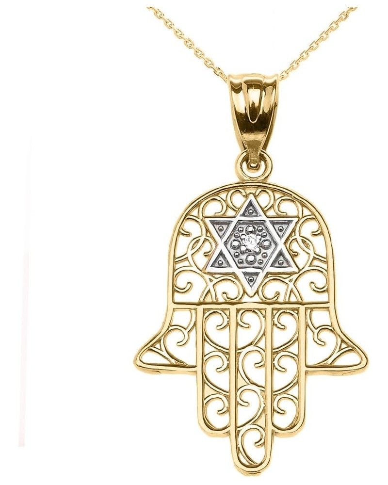 Jewish Jewelry by FDJ 14k Yellow Gold Hamsa Hand With Star of David Diamond centered Pendant Necklace 18.0 Inches $76.99 Pend...