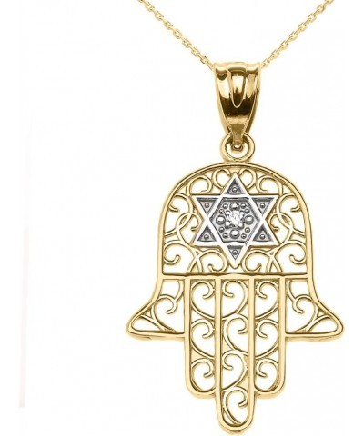 Jewish Jewelry by FDJ 14k Yellow Gold Hamsa Hand With Star of David Diamond centered Pendant Necklace 18.0 Inches $76.99 Pend...