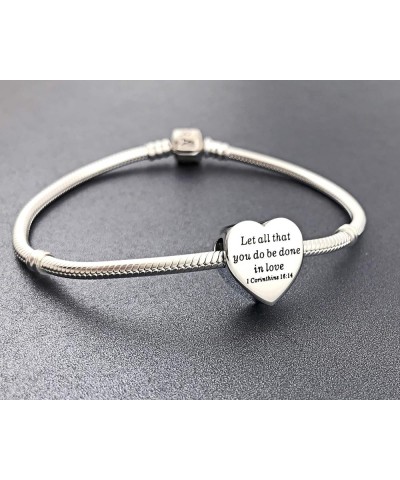 Heart Charm Fit Charms Bracelet Christian Bible Verse Charm Prayer Faith Religious Jewelry Gifts for Women Let all that you d...