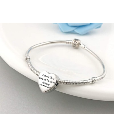 Heart Charm Fit Charms Bracelet Christian Bible Verse Charm Prayer Faith Religious Jewelry Gifts for Women Let all that you d...