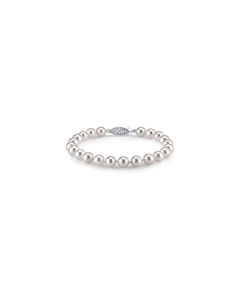 14K Gold 8-9mm AAAA Quality Round White Freshwater Cultured Pearl Bracelet for Women 8.0 Inches White Gold $89.76 Bracelets