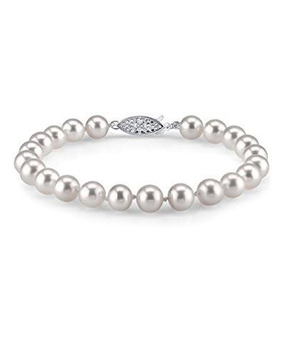 14K Gold 8-9mm AAAA Quality Round White Freshwater Cultured Pearl Bracelet for Women 8.0 Inches White Gold $89.76 Bracelets