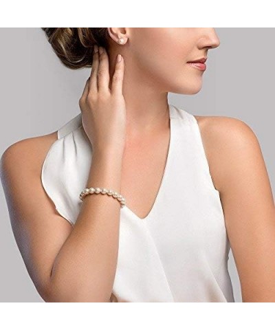 14K Gold 8-9mm AAAA Quality Round White Freshwater Cultured Pearl Bracelet for Women 8.0 Inches White Gold $89.76 Bracelets