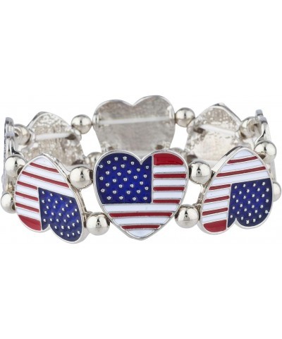 Silvertone American Flag Hearts Fashionable Stretch Bracelet $8.97 Bracelets